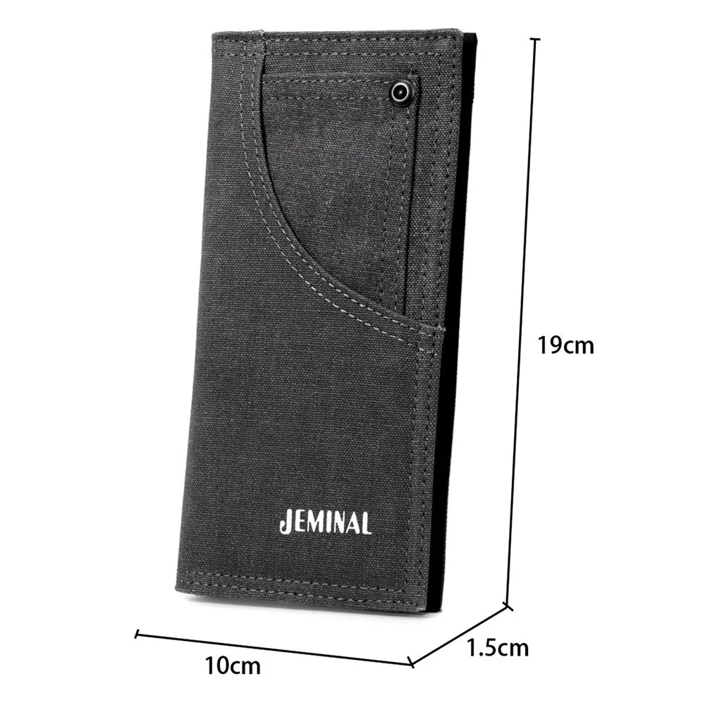 JEMINAL 21705 Men Canvas Long Wallet Multifunctional Card Cash Money Holder Bi-fold Purse - Dark Blue - 7