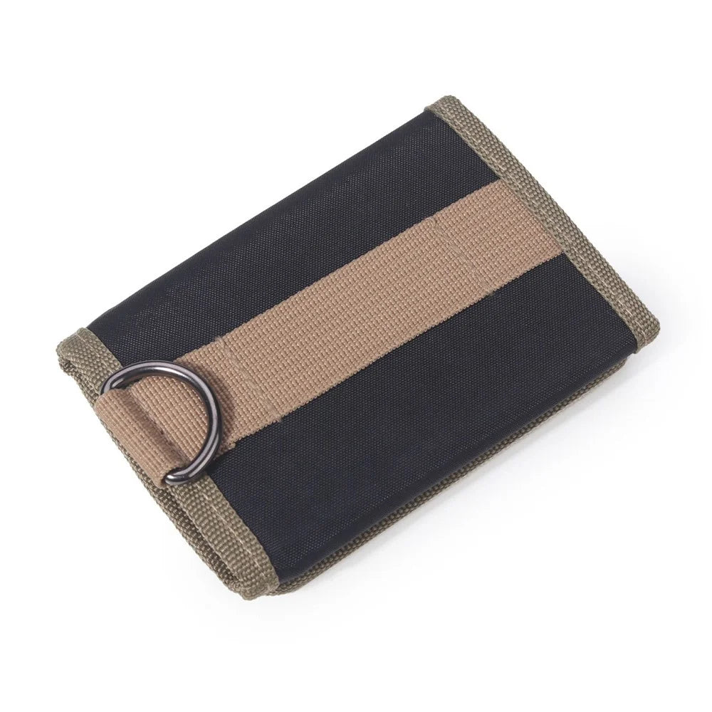 JEMINAL 21511# Men Trifold Wallet Magic Tape Closure Canvas Coin Purse Card Holder with Belt Ring - Black - 2