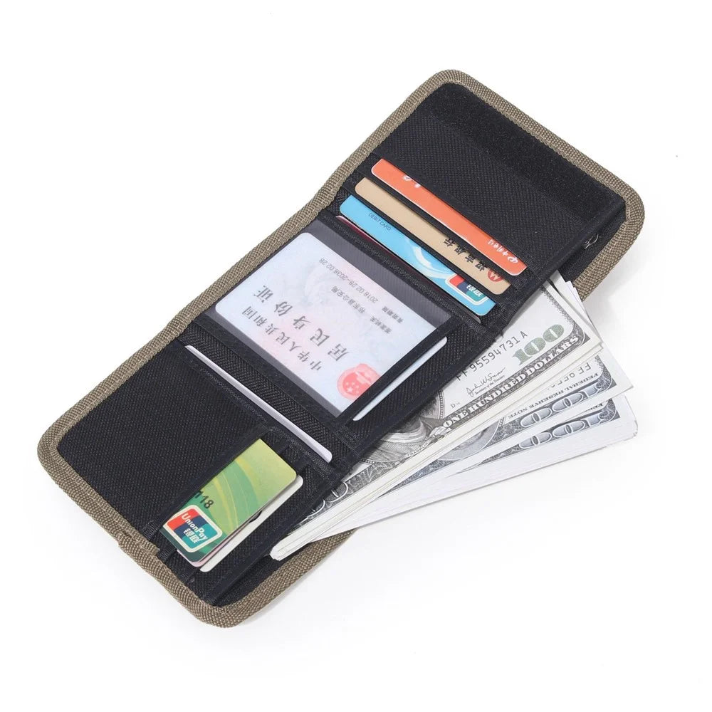 JEMINAL 21511# Men Trifold Wallet Magic Tape Closure Canvas Coin Purse Card Holder with Belt Ring - Black - 3
