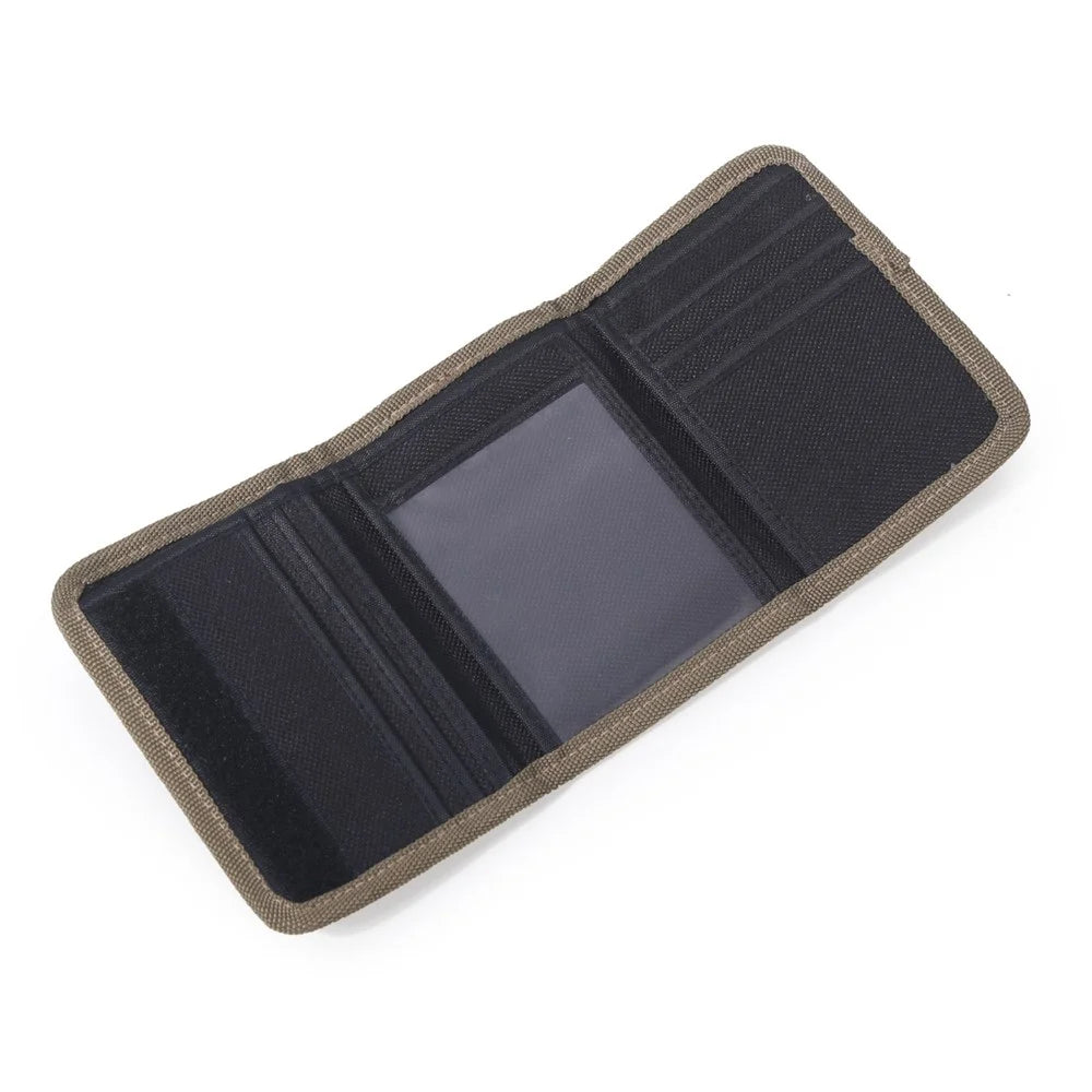 JEMINAL 21511# Men Trifold Wallet Magic Tape Closure Canvas Coin Purse Card Holder with Belt Ring - Black - 4