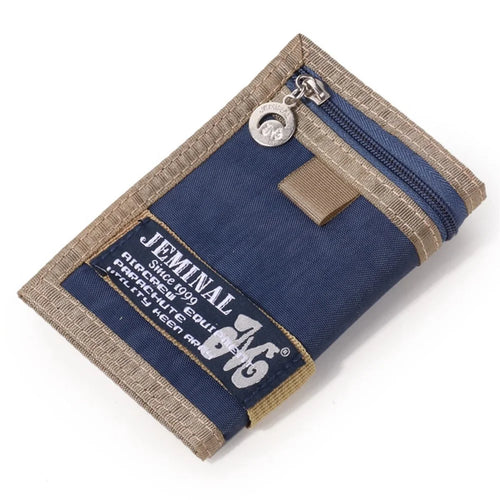 JEMINAL 21508# Magic Tape Closure Trifold Canvas Outdoor Sports Wallet Coin Purse with Zipper Pocket for Boys - Dark Blue - 1