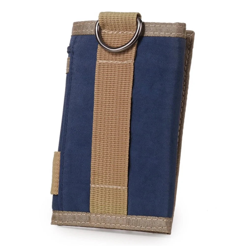 JEMINAL 21508# Magic Tape Closure Trifold Canvas Outdoor Sports Wallet Coin Purse with Zipper Pocket for Boys - Dark Blue - 2