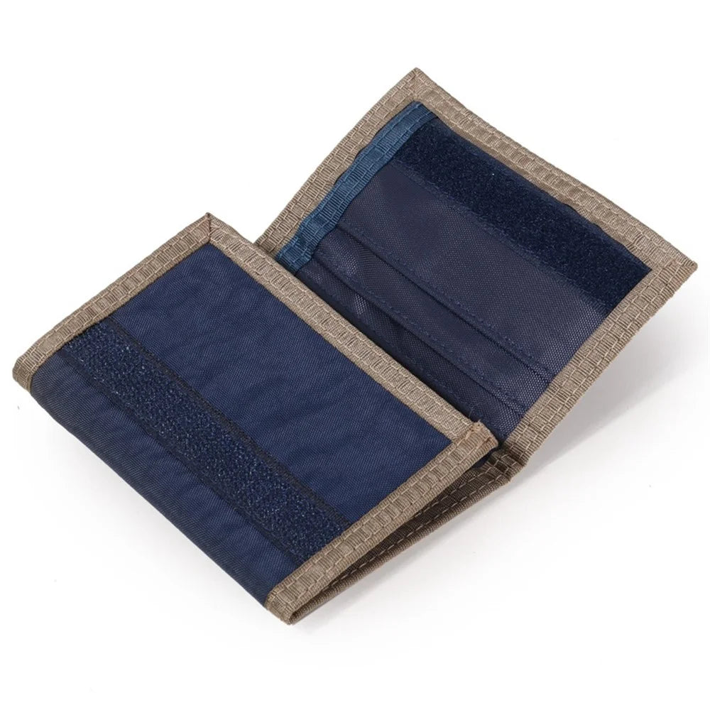 JEMINAL 21508# Magic Tape Closure Trifold Canvas Outdoor Sports Wallet Coin Purse with Zipper Pocket for Boys - Dark Blue - 3