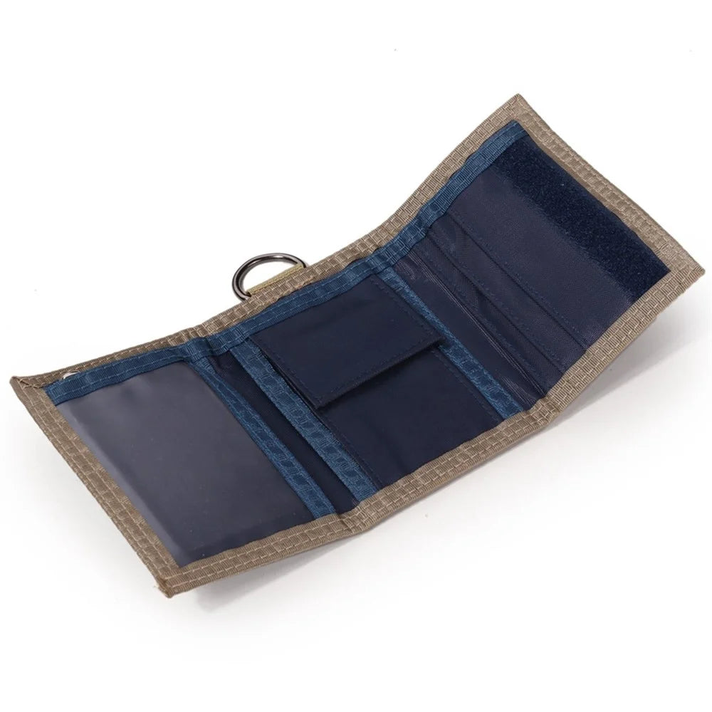 JEMINAL 21508# Magic Tape Closure Trifold Canvas Outdoor Sports Wallet Coin Purse with Zipper Pocket for Boys - Dark Blue - 4