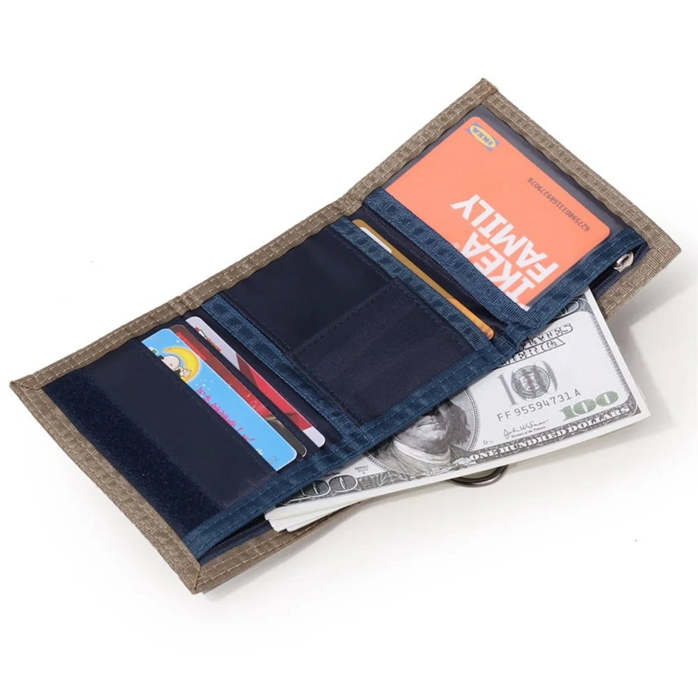 JEMINAL 21508# Magic Tape Closure Trifold Canvas Outdoor Sports Wallet Coin Purse with Zipper Pocket for Boys - Dark Blue - 5