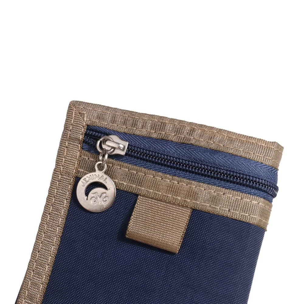 JEMINAL 21508# Magic Tape Closure Trifold Canvas Outdoor Sports Wallet Coin Purse with Zipper Pocket for Boys - Dark Blue - 6