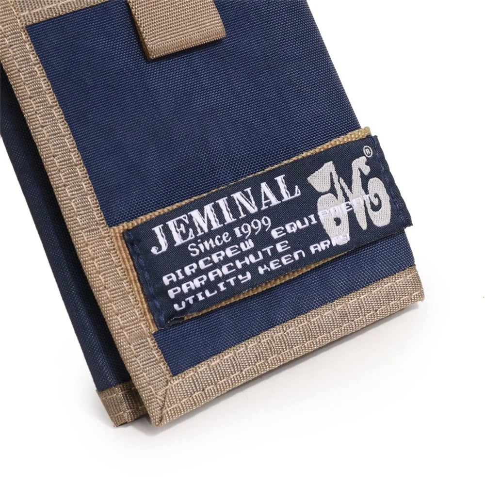 JEMINAL 21508# Magic Tape Closure Trifold Canvas Outdoor Sports Wallet Coin Purse with Zipper Pocket for Boys - Dark Blue - 7