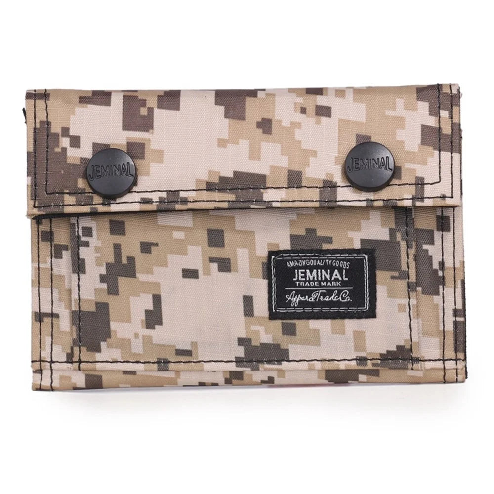 JEMINAL 1312# Casual Camouflage Bi-fold Purse Card Holder Snap Buttons Canvas Short Wallet - Khaki - 3