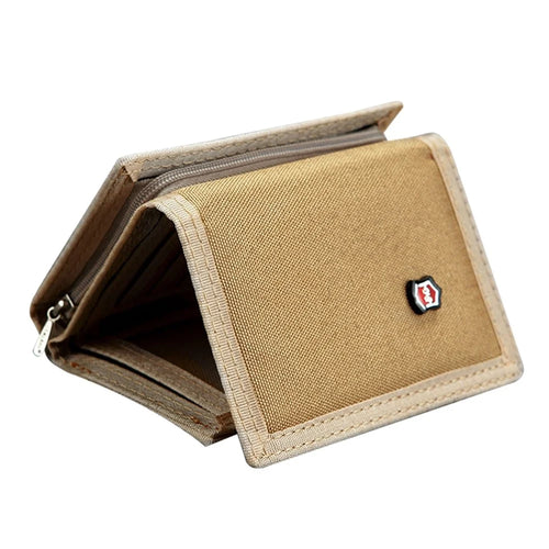 JEMINAL 507 Men's Trifold Wear-resistant Canvas Wallets Cash Money Coin Pouch Card Bag - Khaki - 1