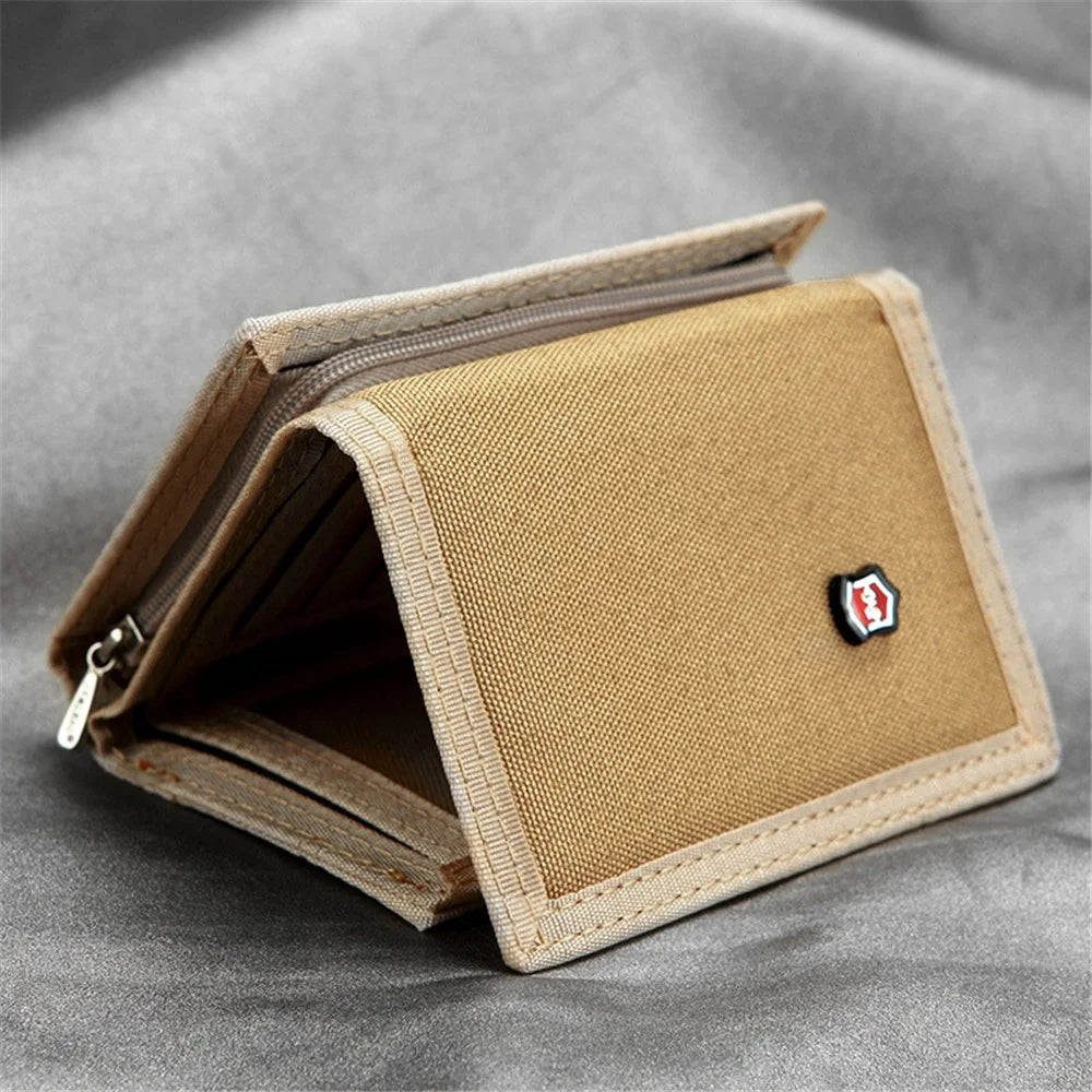 JEMINAL 507 Men's Trifold Wear-resistant Canvas Wallets Cash Money Coin Pouch Card Bag - Khaki - 2