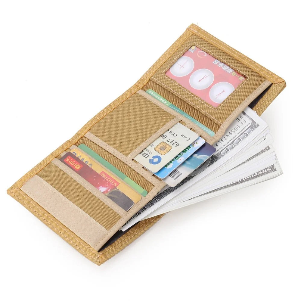 JEMINAL 507 Men's Trifold Wear-resistant Canvas Wallets Cash Money Coin Pouch Card Bag - Khaki - 4