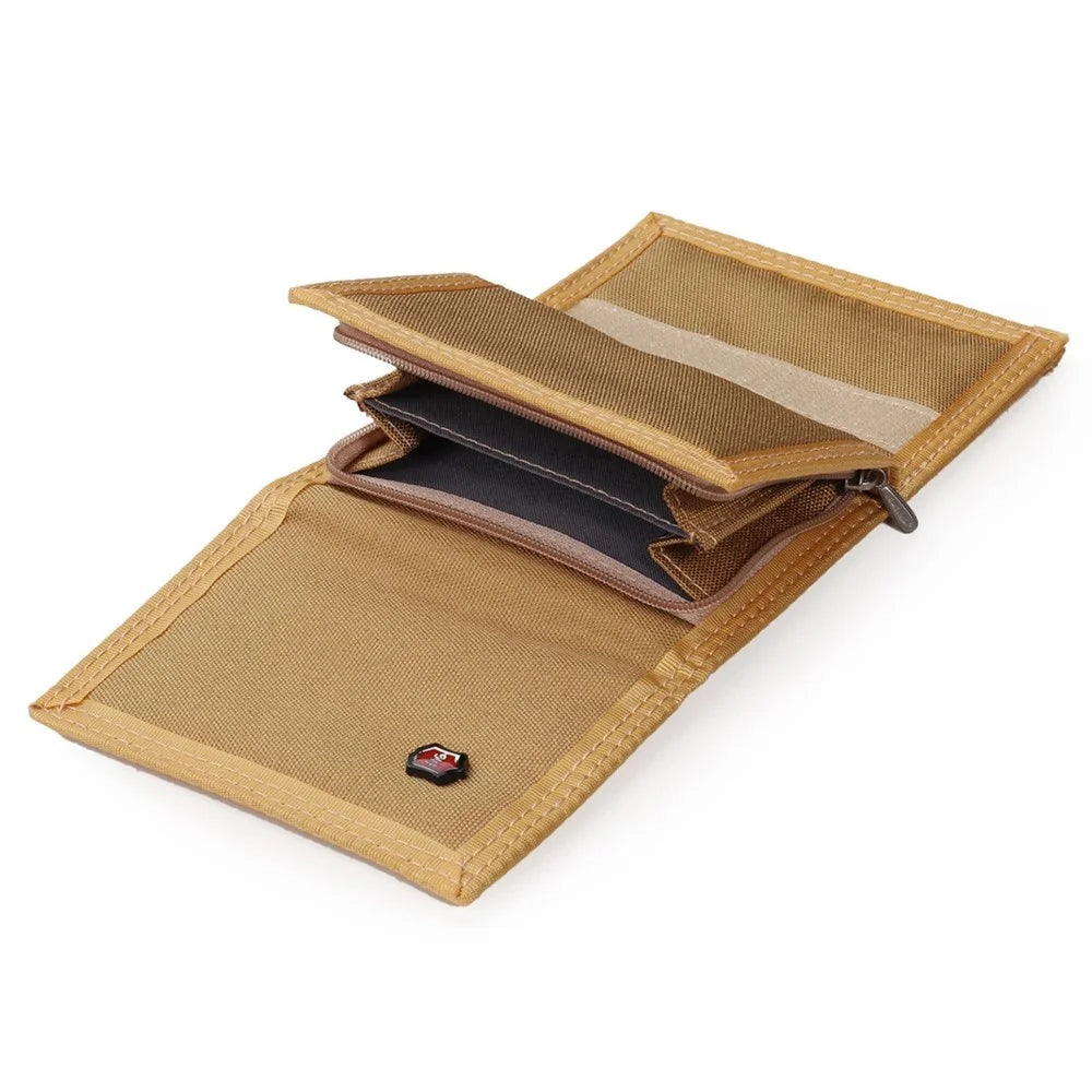 JEMINAL 507 Men's Trifold Wear-resistant Canvas Wallets Cash Money Coin Pouch Card Bag - Khaki - 5