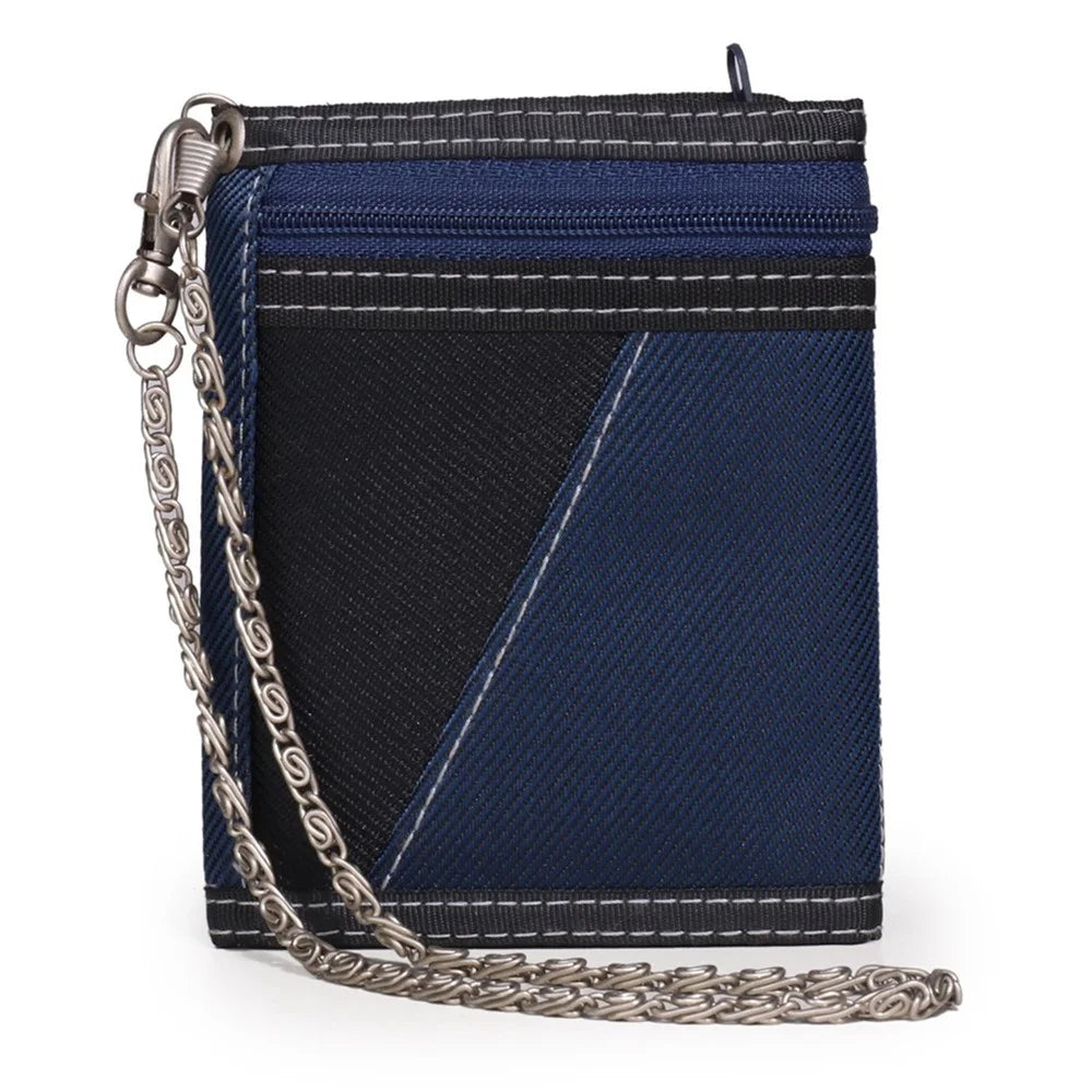 JEMINAL 1005 Vintage Men Tri-fold Wallet Casual Canvas Purse Cards Money Holder with Strap - Dark Blue - 3