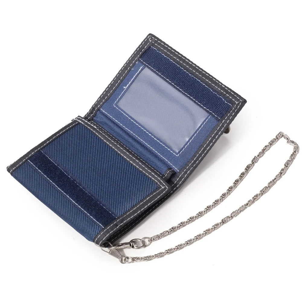JEMINAL 1005 Vintage Men Tri-fold Wallet Casual Canvas Purse Cards Money Holder with Strap - Dark Blue - 5