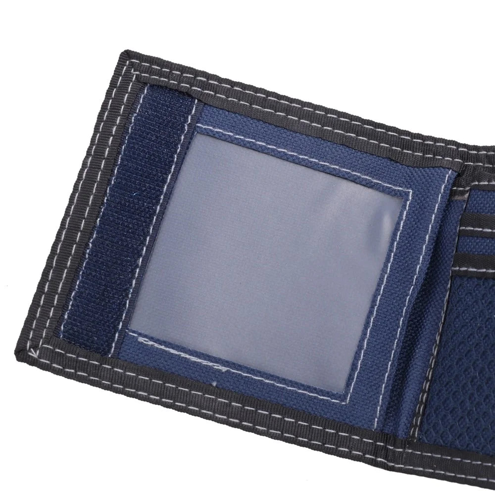 JEMINAL 1005 Vintage Men Tri-fold Wallet Casual Canvas Purse Cards Money Holder with Strap - Dark Blue - 6