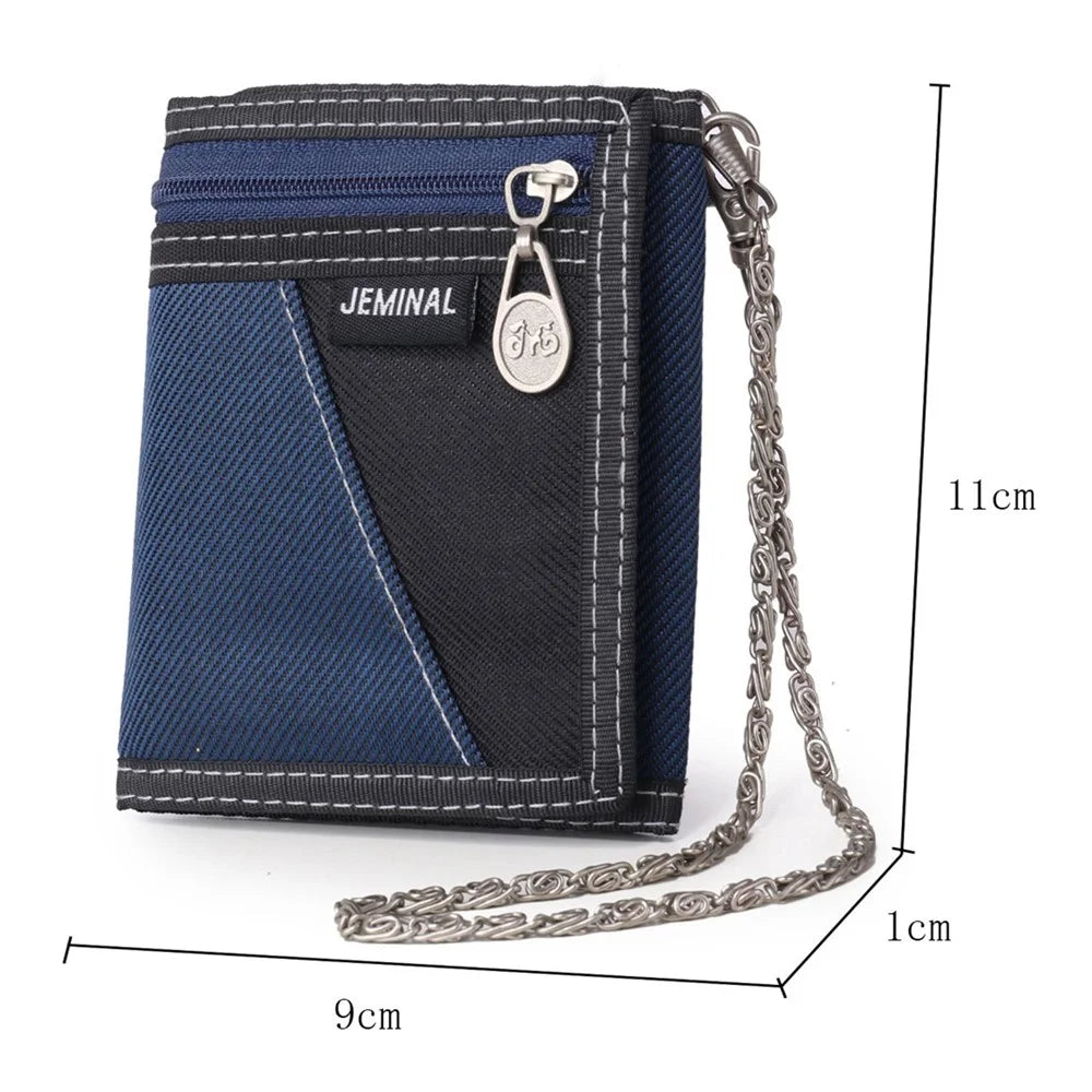 JEMINAL 1005 Vintage Men Tri-fold Wallet Casual Canvas Purse Cards Money Holder with Strap - Dark Blue - 7