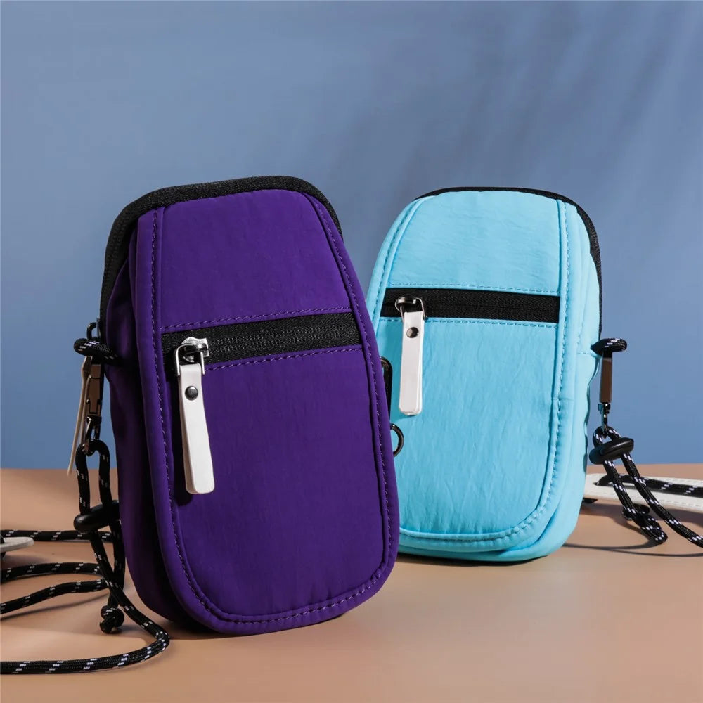 Mobile Phone Shoulder Bag for 7.2-inch Cell Phones Universal Zippered Waist Pouch with Shoulder Strap - Black - 7