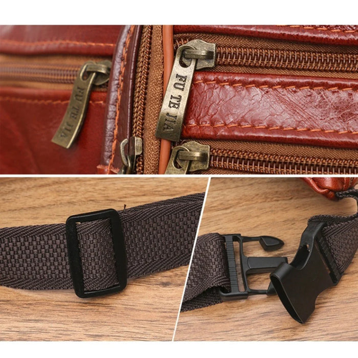 Large Cowhide Leather Waist Pack Zipper Pocket Design Fanny Belt Bag for Daily Use Travel Hiking - Light Brown - 3