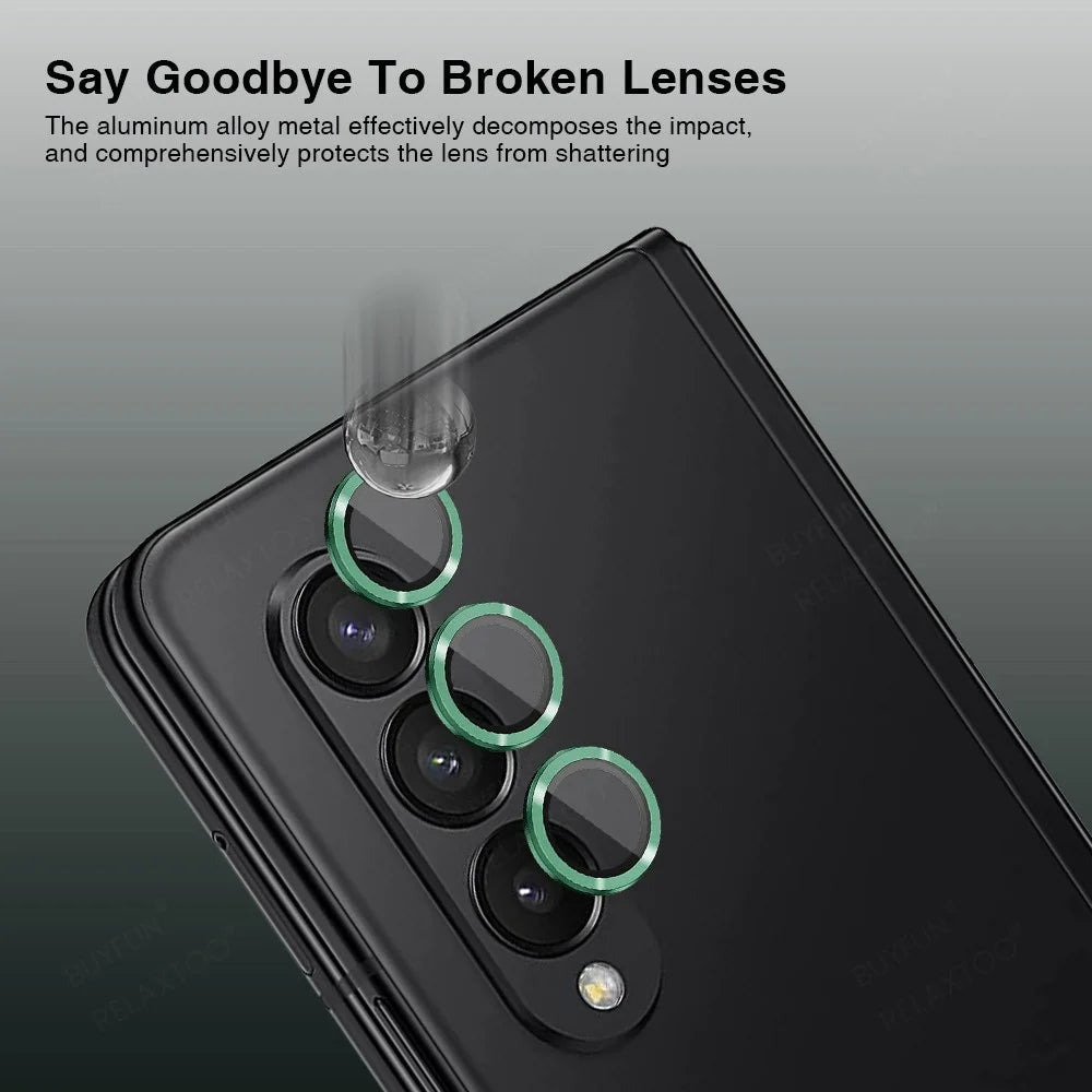 HAT PRINCE ENKAY For Samsung Galaxy Z Fold4 5G 1 Set Camera Lens Protector Tempered Glass Aluminum Alloy Ring HD Clear Lens Film - Green - 5