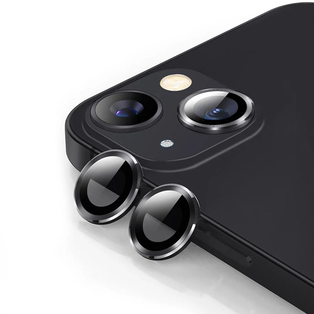 ENKAY HAT PRINCE For iPhone 14 6.1 inch / 14 Plus 1 Set Camera Lens Protector HD Anti-explosion Tempered Glass Aluminum Alloy Ring Film - Black - 1