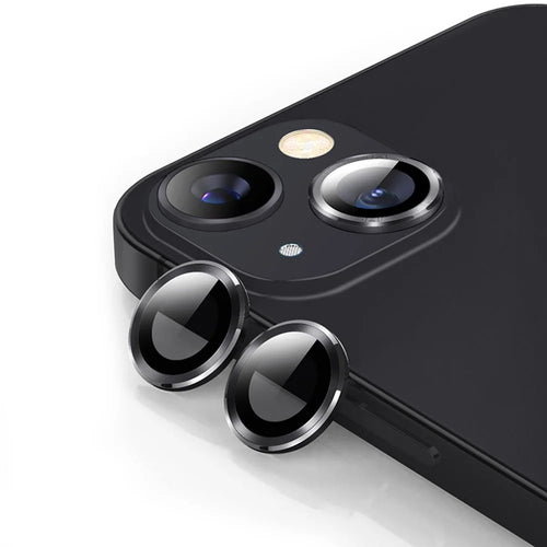 ENKAY HAT PRINCE For iPhone 14 6.1 inch / 14 Plus 1 Set Camera Lens Protector HD Anti-explosion Tempered Glass Aluminum Alloy Ring Film - Black - 1