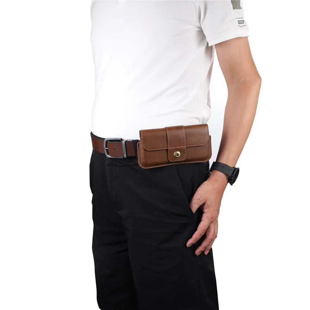 Crazy Horse PU Leather Waist Pouch for 5.2-6.1-inch Cell Phones Universal Belt Phone Bag - Brown - 2