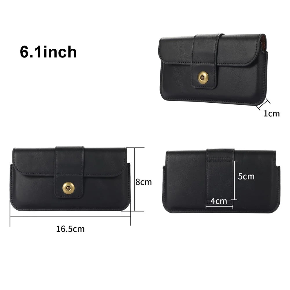 Crazy Horse PU Leather Waist Pouch for 5.2-6.1-inch Cell Phones Universal Belt Phone Bag - Brown - 7