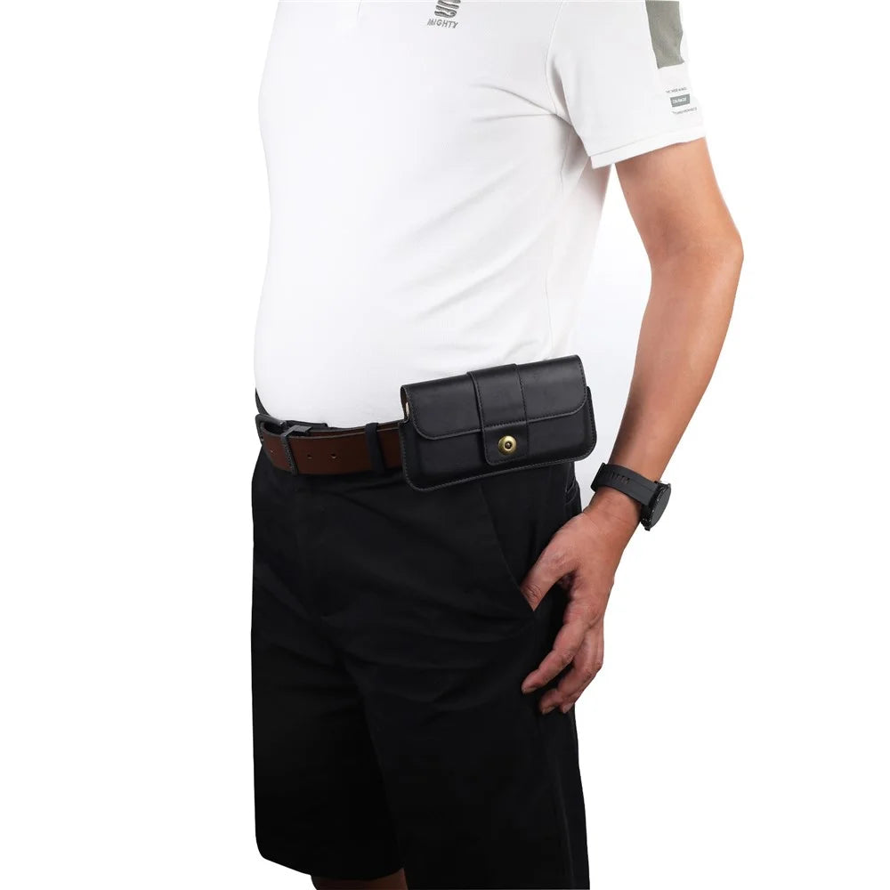 PU Leather Waist Belt Pouch for 5.5-6.7-inch Mobile Phones Universal Crazy Horse Texture Phone Storage Bag - Black - 2