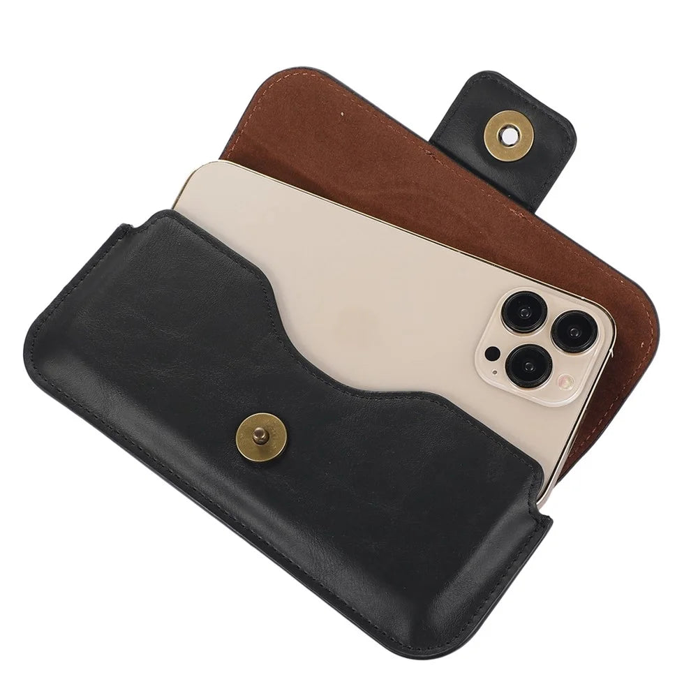 PU Leather Waist Belt Pouch for 5.5-6.7-inch Mobile Phones Universal Crazy Horse Texture Phone Storage Bag - Black - 4