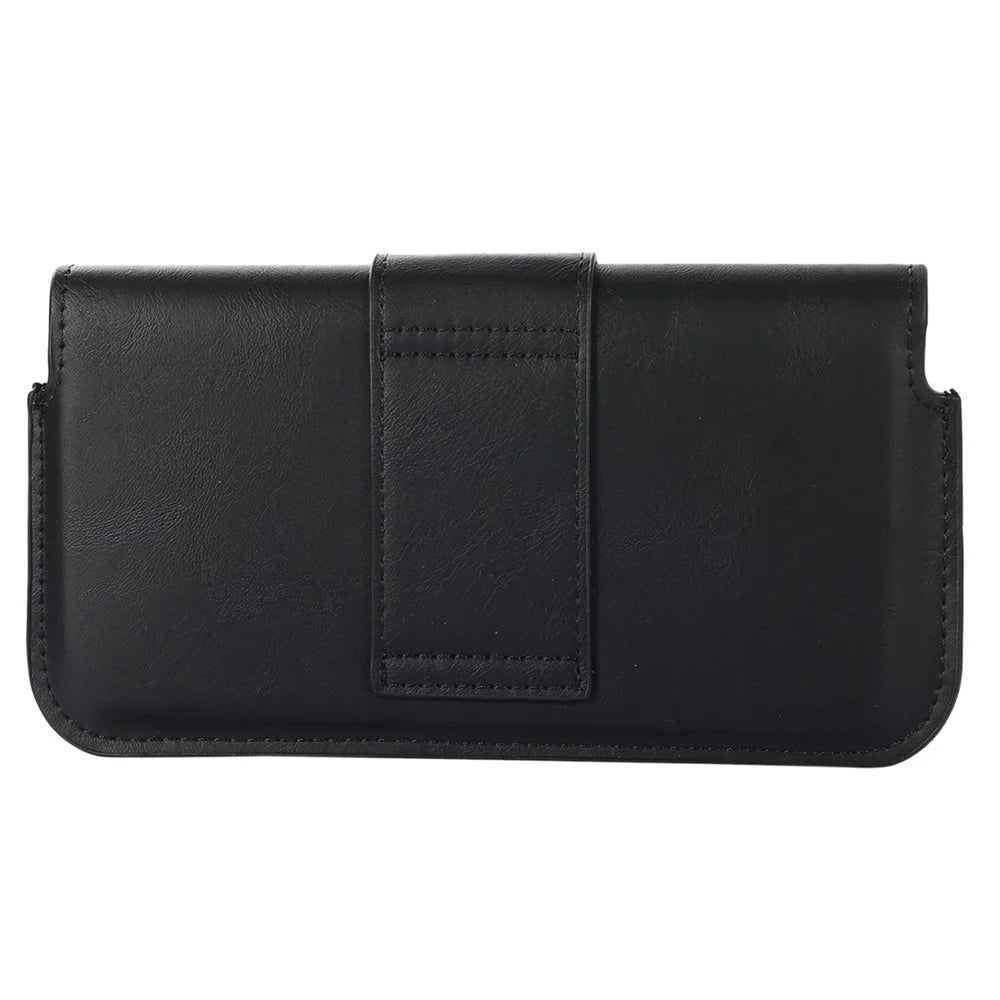 PU Leather Waist Belt Pouch for 5.5-6.7-inch Mobile Phones Universal Crazy Horse Texture Phone Storage Bag - Black - 6