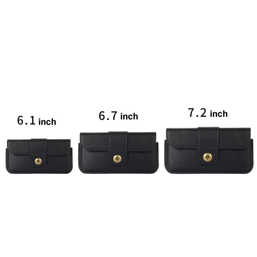 PU Leather Waist Belt Pouch for 5.5-6.7-inch Mobile Phones Universal Crazy Horse Texture Phone Storage Bag - Black - 7