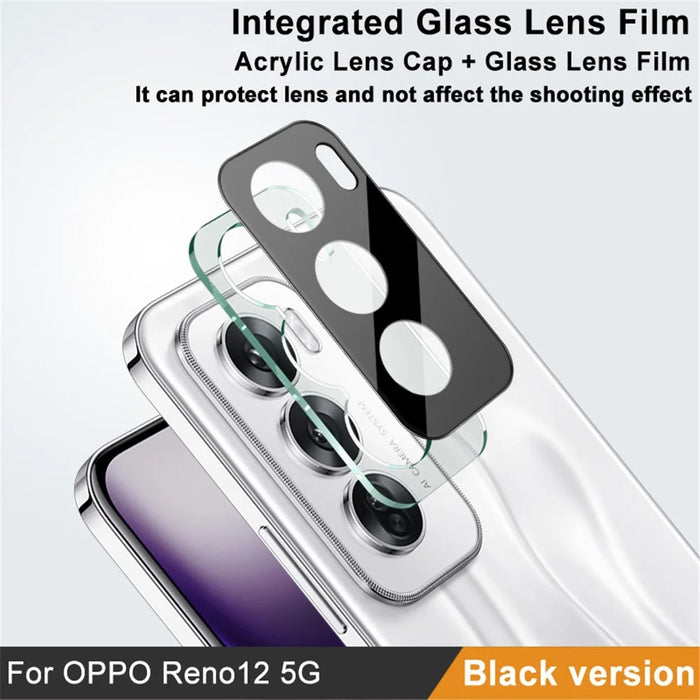 IMAK For Oppo Reno12 5G (Global) Tempered Glass Camera Lens Protector+Acrylic Lens Cap (Black Version) - 2