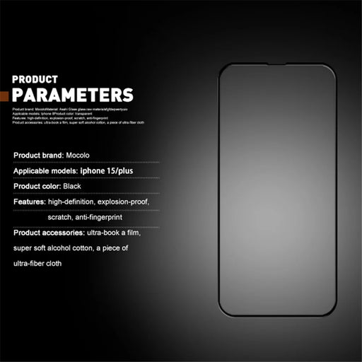 MOCOLO 25Pcs For iPhone 15 Full Screen Protector Silk Printing Full Glue Tempered Glass Film, Black - 2