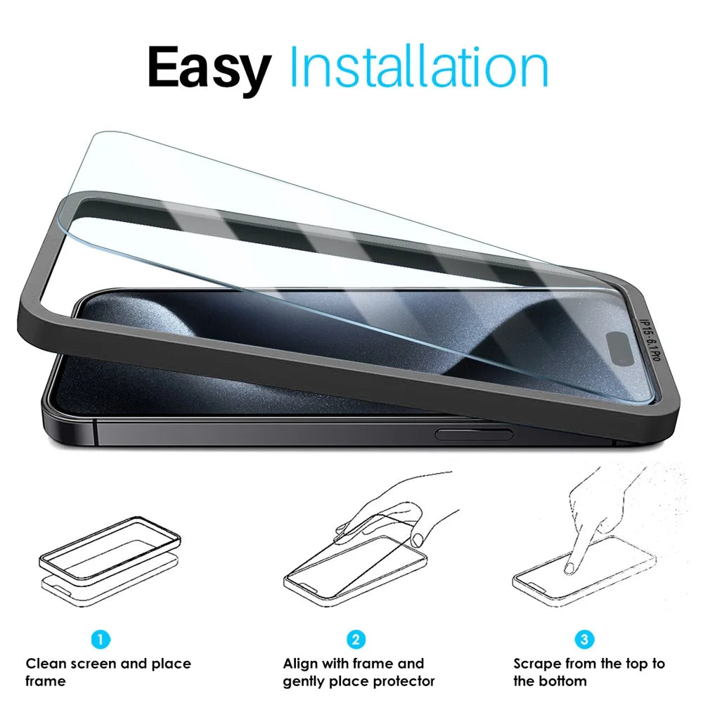 NORTHJO 2Pcs A+ For iPhone 15 Pro Screen Protector 0.3mm 2.5D Clear Tempered Glass Film with Installation Tool - 3