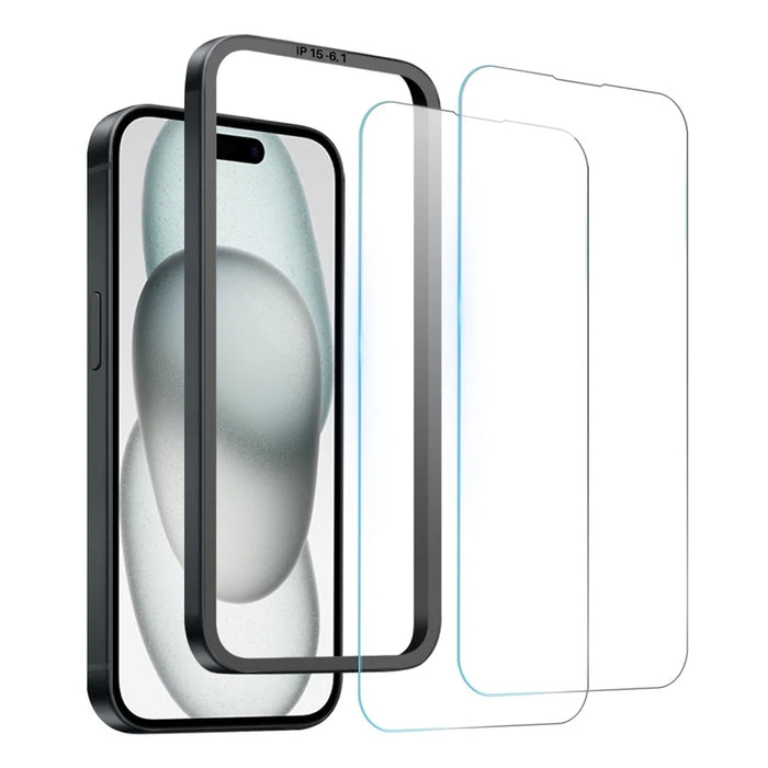 NORTHJO 2Pcs A+ For iPhone 15 Clear Screen Protector 0.3mm 2.5D Tempered Glass Film with Installation Tool - 2