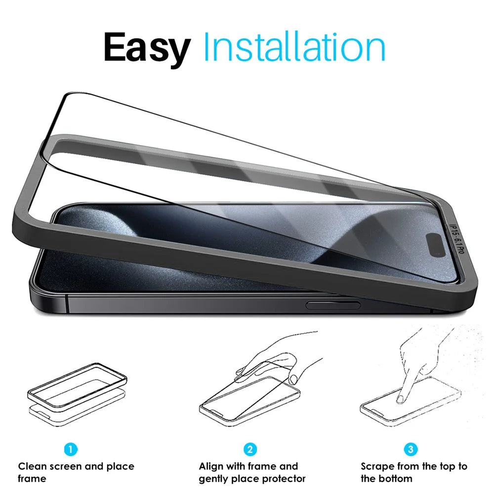 NORTHJO 2Pcs A+ For iPhone 15 Pro Silk Printing Screen Protector High Aluminum-Silicon Glass Film with Easy Installation Tool - 2