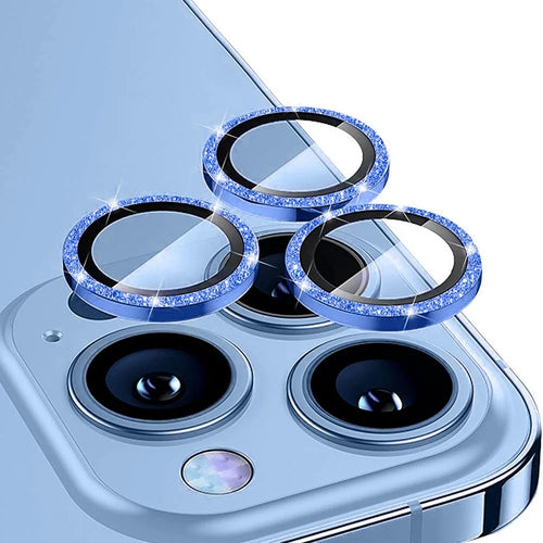 ENKAY HAT PRINCE For iPhone 14 Pro / 14 Pro Max 1 Set Camera Lens Protector Glitter Decor Tempered Glass Aluminum Alloy Film - Blue - 1