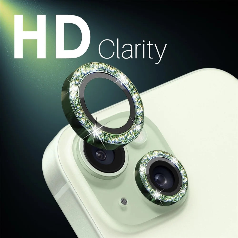 NORTHJO 3 Sets for iPhone 15 / 15 Plus / 14 / 14 Plus Lens Protector Glitter Metal Ring Tempered Glass Lens Film - Green - 5