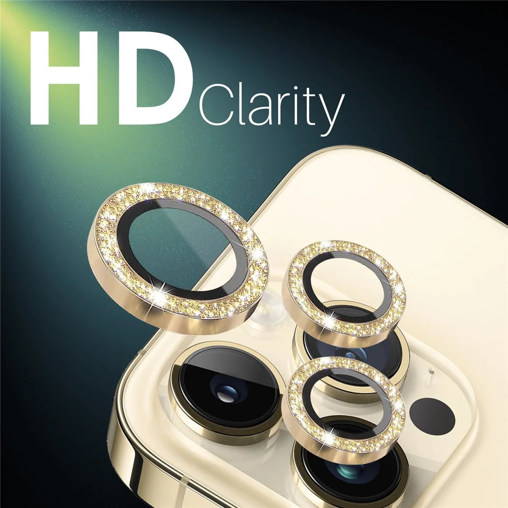 NORTHJO 2 Sets for iPhone 15 Pro / 15 Pro Max / 14 Pro / 14 Pro Max Lens Protector Glitter Ring Tempered Glass Lens Guard - Gold - 5