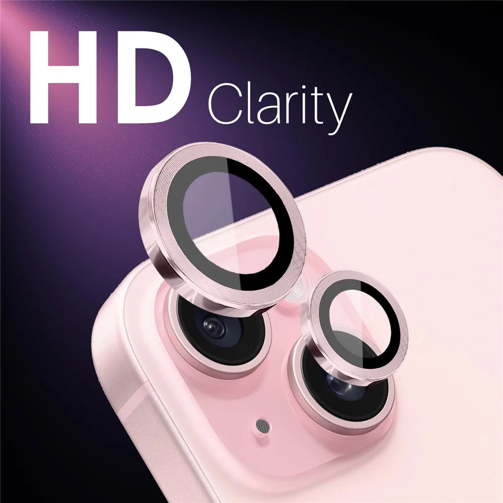 NORTHJO 3 Sets for iPhone 15 / 15 Plus / 14 / 14 Plus Tempered Glass Lens Protector CD Veins Metal Ring Lens Film - Pink - 5