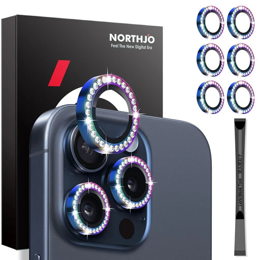 NORTHJO 2 Sets for iPhone 15 Pro / 15 Pro Max / 14 Pro / 14 Pro Max Lens Protector Rhinestone Ring Tempered Glass Lens Film - Colorful - 1