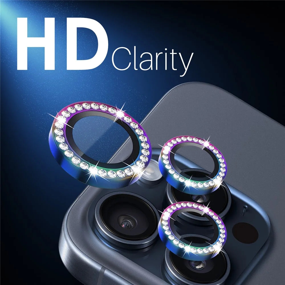 NORTHJO 2 Sets for iPhone 15 Pro / 15 Pro Max / 14 Pro / 14 Pro Max Lens Protector Rhinestone Ring Tempered Glass Lens Film - Colorful - 5