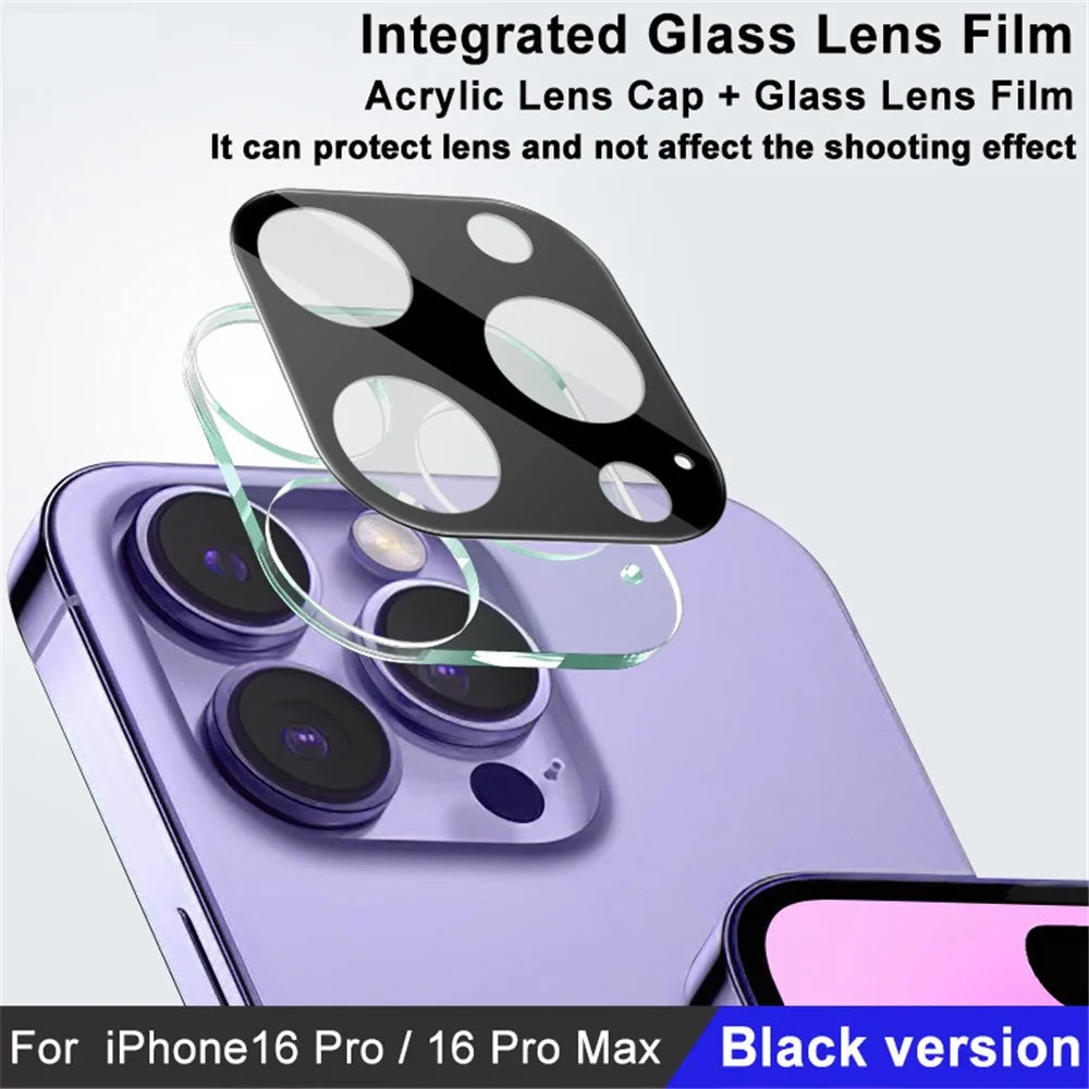IMAK For iPhone 16 Pro  /  16 Pro Max Tempered Glass Camera Lens Protector+Acrylic Lens Cap (Black Version) - 2