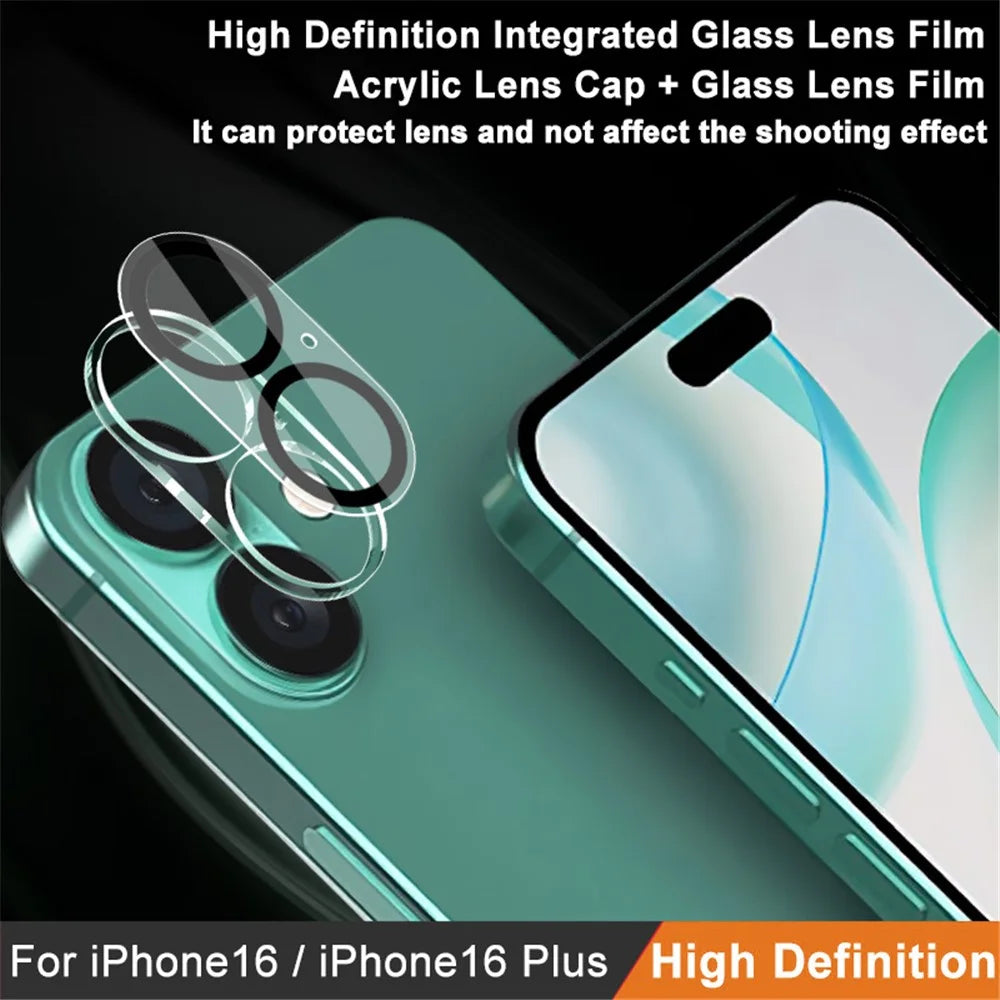 IMAK For iPhone 16 / 16 Plus Camera Lens Film Acrylic Lens Cap + Tempered Glass Lens Film - 3