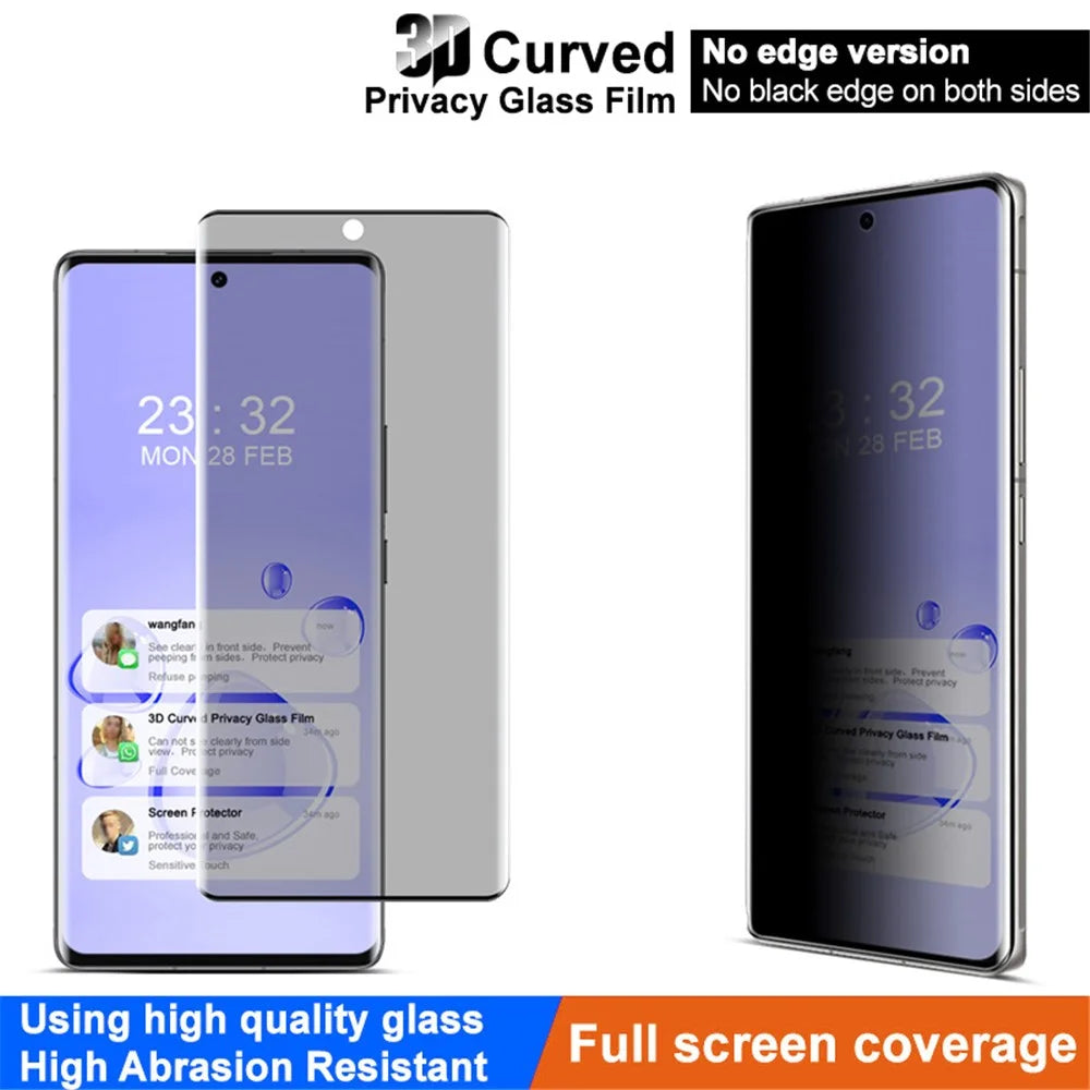 IMAK For vivo X100 Ultra 5G / Y200 (India) 5G Privacy Screen Protector 3D Curved Tempered Glass Film (No Edge Version) - 3