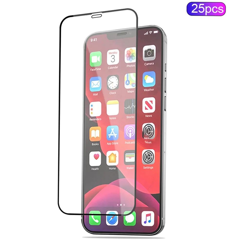MOCOLO 25Pcs For iPhone 12 Pro Max Full Screen Protector Silk Printing Tempered Glass Film, Black - 1