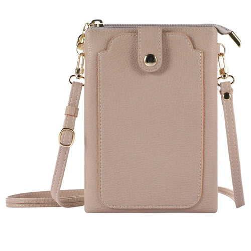 Litchi Texture Zipper Mobile Phone Bag Universal Dual Layer Cell Phone Pouch with Adjustable Shoulder Strap - Apricot - 1