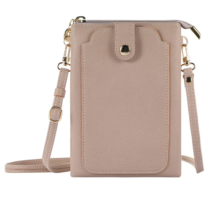 Litchi Texture Zipper Mobile Phone Bag Universal Dual Layer Cell Phone Pouch with Adjustable Shoulder Strap - Apricot - 1