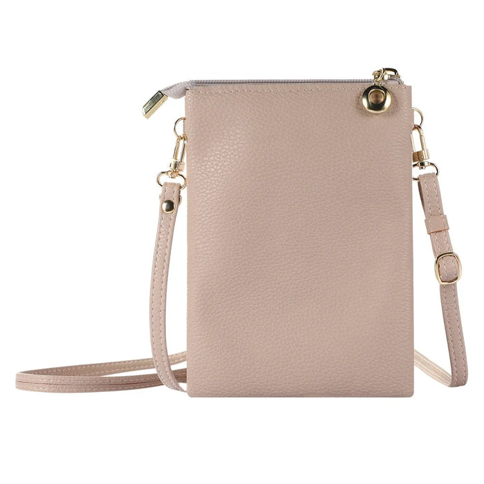 Litchi Texture Zipper Mobile Phone Bag Universal Dual Layer Cell Phone Pouch with Adjustable Shoulder Strap - Apricot - 2