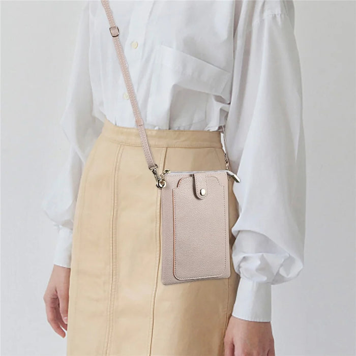 Litchi Texture Zipper Mobile Phone Bag Universal Dual Layer Cell Phone Pouch with Adjustable Shoulder Strap - Apricot - 5